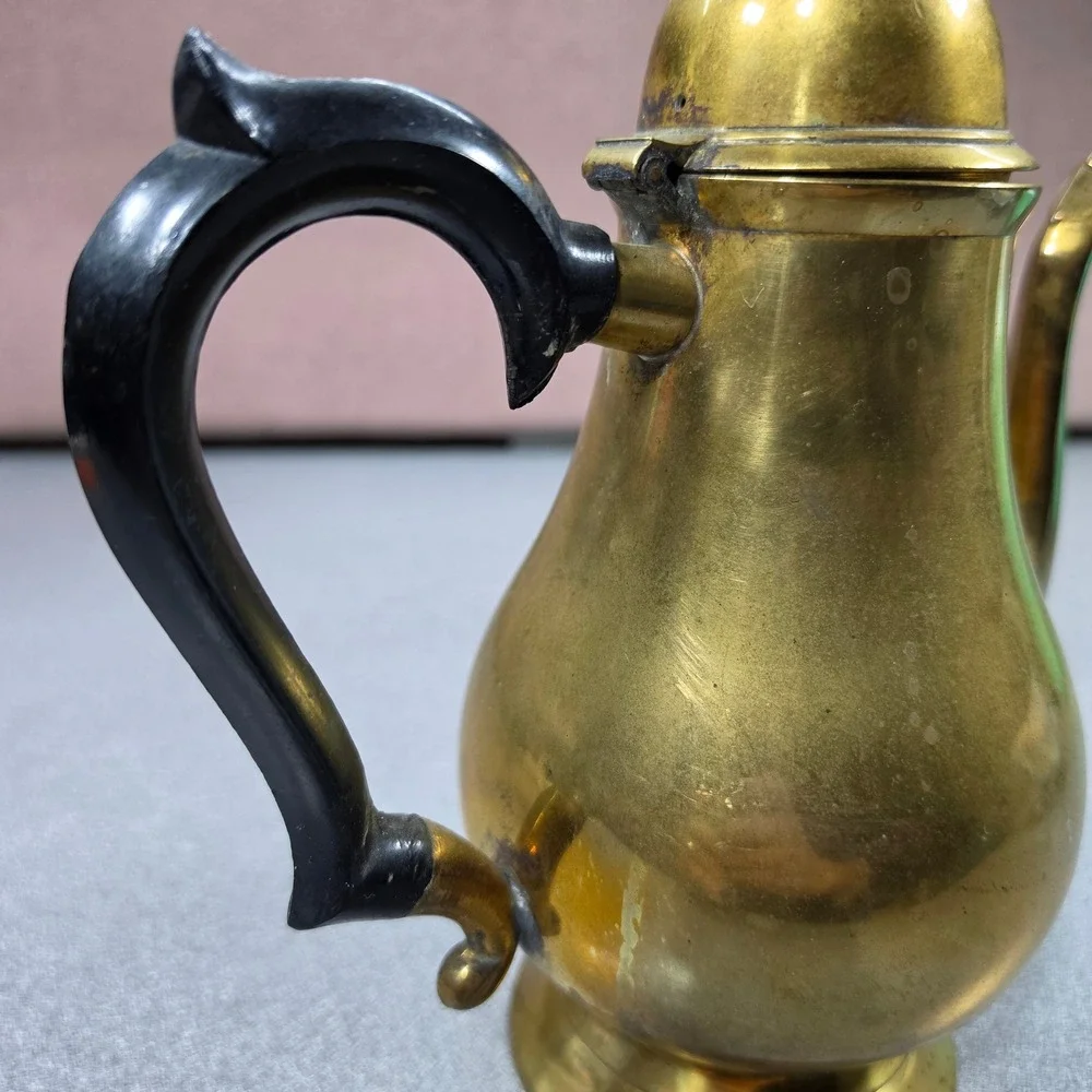 Brass Coffee Pot Gold Good Vintage Gooseneck Hinged Lid‎